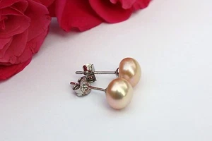 8mm rosa auténtico de Crianza Agua Dulce Perlas Joya Pendientes botón Plata 925 - Imagen 1 de 1