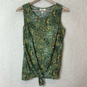 NWT Style & Co Womens Vine Green Floral Tie Front Sleeveless Shirt MEDIUM - Picture 1 of 5