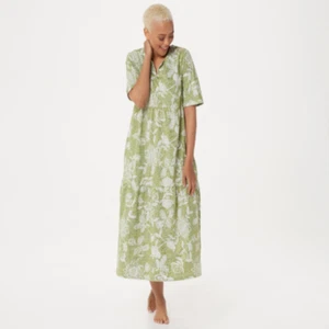 Stan Herman Baumwollkleid mit Blumenmuster, Moos, Größe XS - Bild 1 von 2