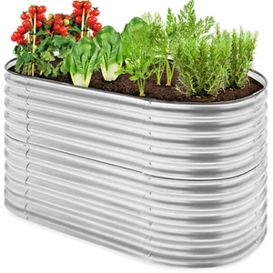 Best Choice Customizable 63" Oval Metal Raised Garden Bed/Outdoor Planter-Silver - Picture 1 of 2