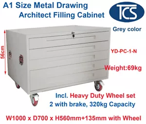 TCS NEW GREY A1 PLAN 5 DRAWER METAL ARCHITECT CABINET WHEELS for Posters Art Map - Picture 1 of 11