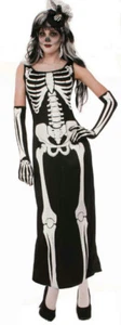 Womens Zombie Skeleton Bone Full Length Dress Halloween Costume - Picture 1 of 1