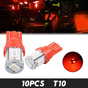 10Pcs T10 Red LED Bulbs Instrument Panel Brake Reverse Side Marker Light 192 168 - Picture 1 of 8