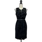 Calvin Klein Women's Dress Size 10 Black Sleeveless Ruffle Front Stretchy Belted