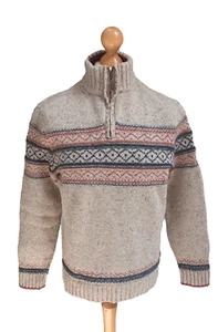 WHITE STUFF Nordic JUMPER Oatmeal Wool Blend 1/4 zip pit to pit 22.5" thick knit - Picture 1 of 6