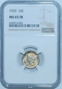 1920 NGC MS65FB Full Bands Mercury Dime - Picture 1 of 2