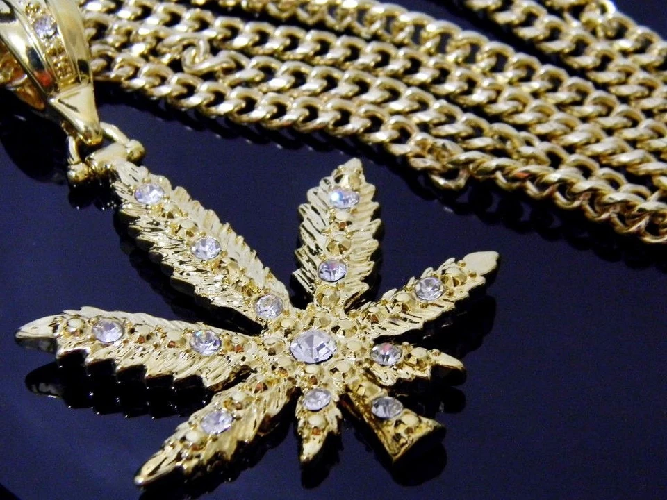 Золотая кубинская цепочка хип-хоп трава марихуана растение лист каннабиса подвеска - Изображение 1 из 1