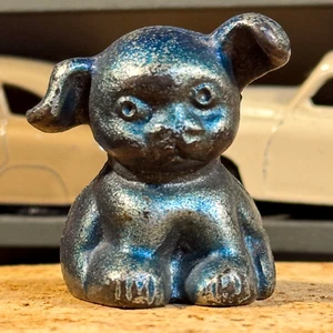 Vtg Blue BUCKI CARBONS RIBBONS Dog Advertising Hubley Cast Iron Paperweight NICE - Picture 1 of 13