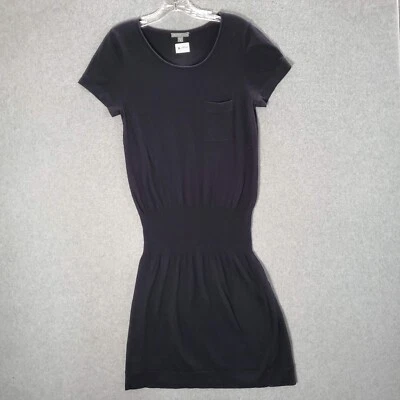 James Perse Women Shirt Dress 3 Black Cashmere Blend Knit Smocked Waist - Image 1 of 4