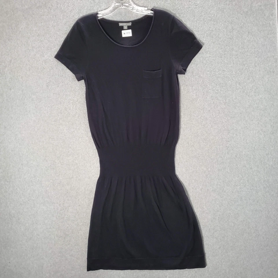 James Perse Women Shirt Dress 3 Black Cashmere Blend Knit Smocked Waist - Image 1 of 4