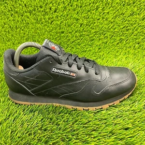 Reebok Classic Leather Black Gum Boys Size 7Y Athletic Walking Shoes Sneakers - Picture 1 of 10