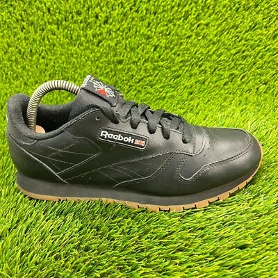 Reebok Classic Leather Black Gum Boys Size 7Y Casual Walking Shoes Sneakers - Image 1 of 4