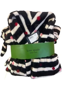 NEW Kate Spade Cozy Long Sleeve Short Robe Black Stripes And Polka Dots - Medium - Picture 1 of 6