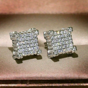 3Ct Round Cut Lab Created Cluster Push Back Stud Earrings 14K White Gold Plated - Picture 1 of 6
