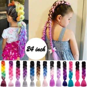 24inch Jumbo Braids Crochet Box Braiding Ombre Rainbow Hair Extensions Kid Women - Picture 1 of 73