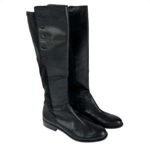 Tahari Brady Women’s Black Leather Riding Boots Side Button Detail Size 9.5M - Picture 1 of 14
