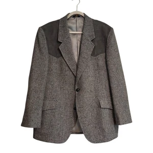 Vintage 70s Pendleton Gray Wool Suede Elbow Patch Western Blazer Jacket Size 46R - Picture 1 of 15