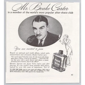 1940 Aqua Velva After Shave Vintage Print Ad Boake Carter Man Pipe 1/4 Page - Picture 1 of 1