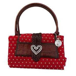 NWOT Vtg Y2K Brighton One World Red Dotted Lined Foldable Tote Bag With Charm - Picture 1 of 7