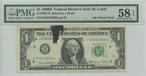 1969D $1 FRN St. Louis FR#1907-H PMG CH AU EPQ Ink Smear ERROR - Picture 1 of 2