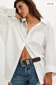 ¡NUEVO! Camisa Articulada Free People BNWT Blanca XS Sabine De Gran Tamaño Nueva Con Etiquetas - Imagen 1 de 7