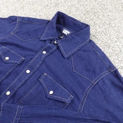 Lands End Shirt Mens S Blue Denim Western Pearl Snap Long Sleeve Cowboy Rodeo - Image 1 of 4