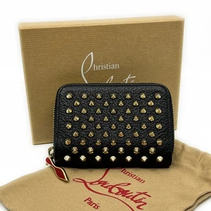Christian Louboutin Panettone Black Leather Zip Wallet w/ Spikes Box Dust Bag - Picture 1 of 24