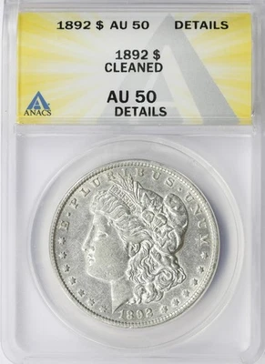 Dólar de plata Morgan 1892 $1 ANACS AU50 detalles limpios Foto 1 de 4