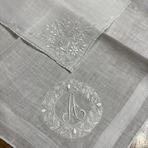 A+ Vintage Bianco Lino Hankie Stile Madeira Monogramma Ricamato a Mano A - Foto 1 di 3