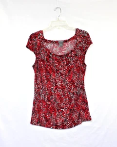 Ann Taylor Loft geblümtes Top Damen Größe Large rot Tunika V-Ausschnitt Flügelärmel - Bild 1 von 8
