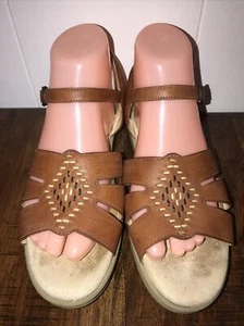 SAS Huarache Sandals US SZ 8.5 Slim Tan Leather Comfort Southwestern Granny Core - Picture 1 of 18