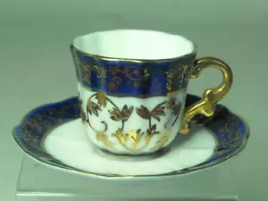 TAZA Y PLATILLO MINIATURA Paris Royal pintado a mano decoración azul cobalto y dorado - Imagen 1 de 4