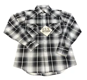 Ely Cattleman Silver Black Gray Plaid Pearl Snap Western Youth Medium NEW - Picture 1 of 4