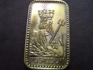 1983 Poseidon (HAS) AntiqueBronze King Rectangle MardiGras Doubloon+Orig.Wrapper - Picture 1 of 1