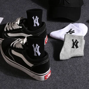 2 Pairs Crew Socks Mens Womens Trendy Logo N-Y Comfort Causal Athletic Socks - Picture 1 of 35