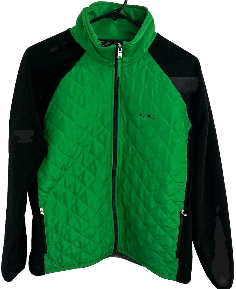 Lauren Ralph Lauren флис пуховик куртка XL черный/зеленый полный молнии Athletic - Изображение 1 из 4