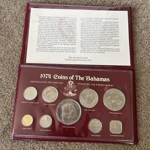 1974 Franklin Mint Coins of the Bahamas 1 Cent to 5 Dollars Set