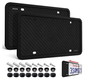 Silicone License Plate Frames,2 Pack Black Side-Opening License Bracket Holder w - Picture 1 of 8