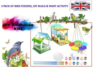 Paquete de 3 kits de artesanía para casa de aves hágalo usted mismo para niños, construir y pintar actividad de jardín comederos para aves - Imagen 1 de 7