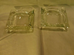 Vintage Mid Century Aschenbecher Zigarren Zigaretten 4 5/8" eckig Klarglas Paar 2 - Bild 1 von 9