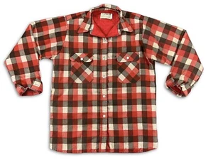 VTG Klondike Plaid Button Up Flannel Red Lined Jacket Unisex Mens XL Made USA * - Picture 1 of 13