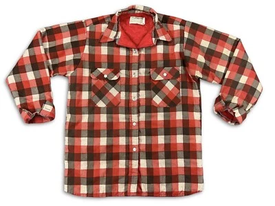 VTG Klondike Plaid Button Up Flannel Red Lined Jacket Unisex Mens XL Made USA * - Image 1 of 4