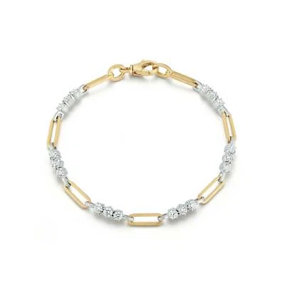 1.44ct round cut VS1 lab grown diamond Dual Tone 10kt solid gold chain bracelet - Image 1 of 4