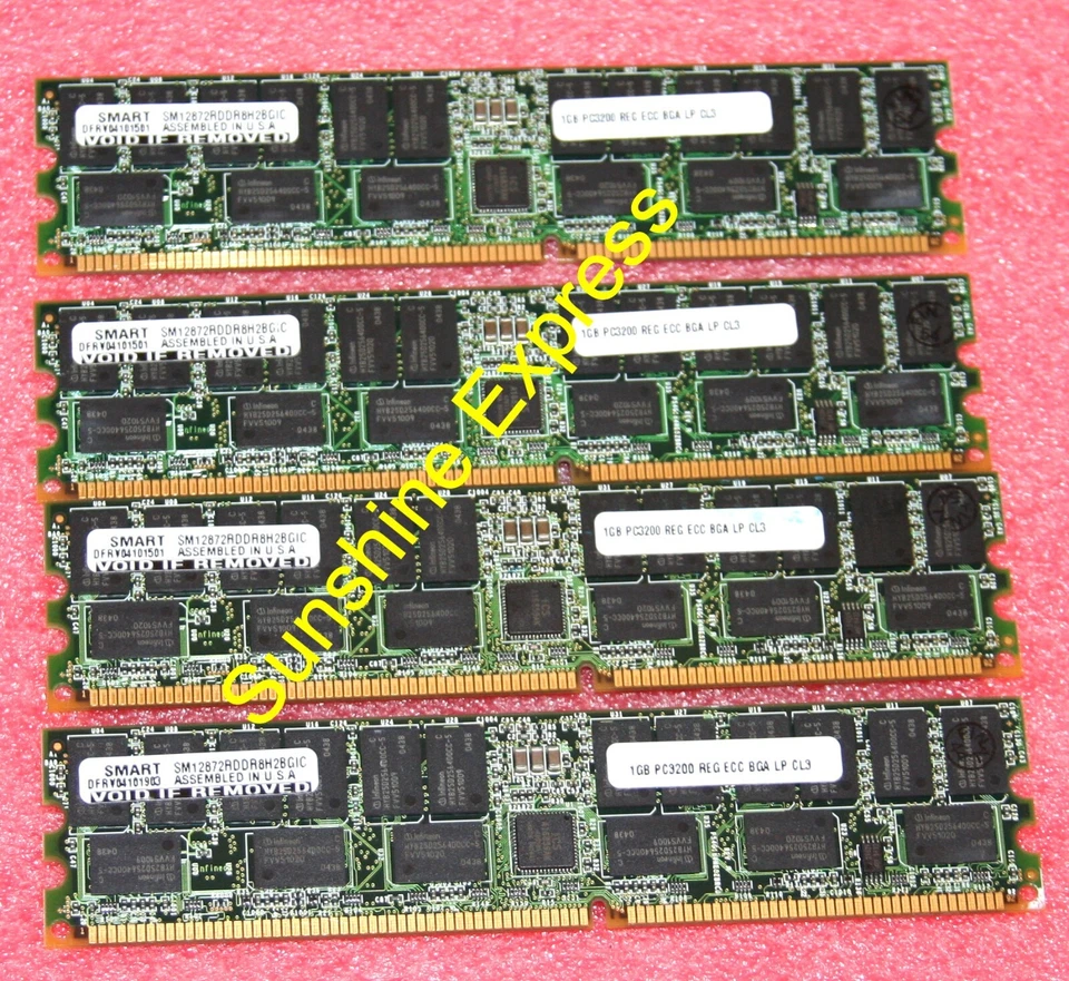 SMART 4GB (4x1GB) CL3 184-Pin DDR-400 PC3200 ECC REG Memory SM12872RDDR8HBGIC - Image 1 of 1