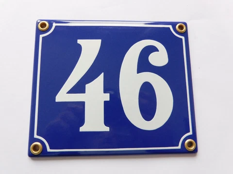 Old French Blue Enamel Porcelain Metal House Door Number Street Sign / Plate 46 Cover