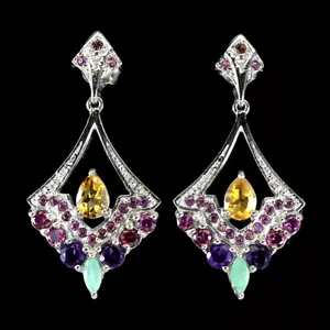 Summer 925 Silver Earrings Pear Citrine Amethyst Emerald Gemstone Jewelry - Picture 1 of 14
