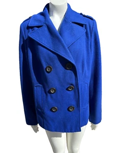 Old Navy Womens Pea Coat Royal Blue Wool Blend Double Breasted Pockets Size L - Picture 1 of 13