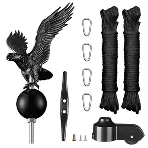 Flag Pole Parts Repair Kit Black Eagle Cleat Clip Truck Pulley Rope 20 25 30 Ft - Picture 1 of 9