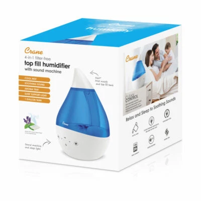 Crane 1 Gallon Drop Top Fill Cool Mist Humidifier & Sound Machine - White - Image 1 of 3