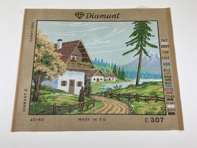 Diamant Needlepoint Tapestry Canvas House Summer Cottage 16in X 12in 10 Count - Image 1 of 4